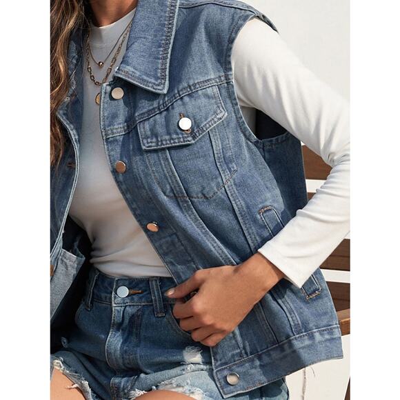 Stunner Collared Denim Vest - Picture 2 of 4